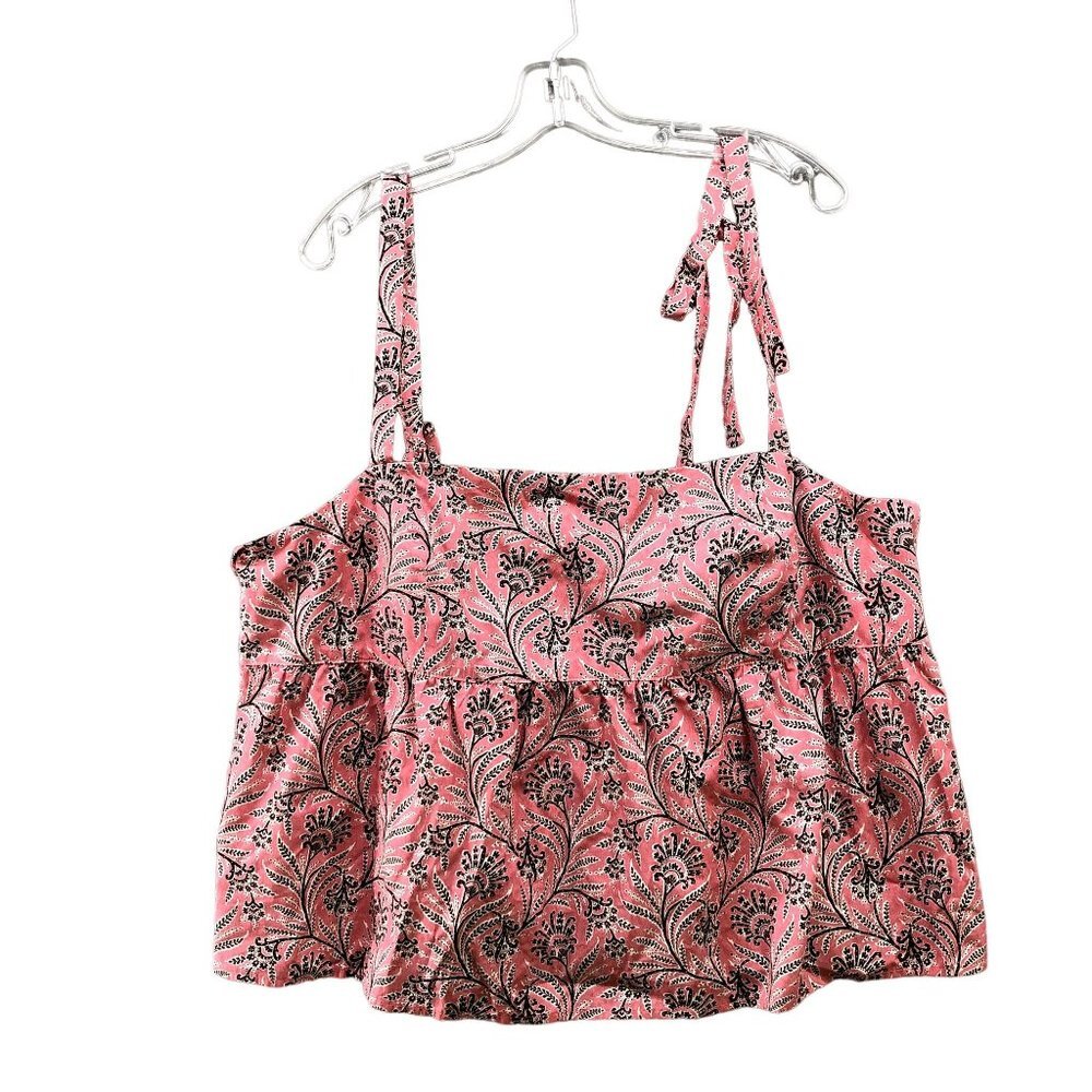 J. Crew Tie Sleeve Cami Womens Size 22 Tank Top Ratti Boho Pink Paisley Babydoll